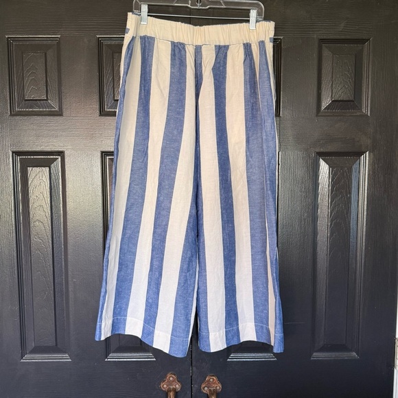 Madewell Huston Pull-On Crop Linen Pants in Stripe - Size Large - Picture 8 of 12